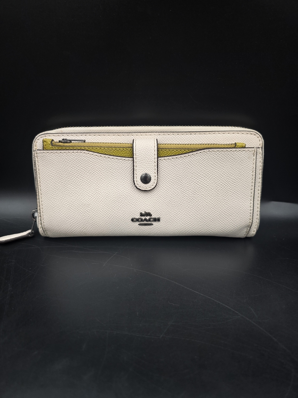 Coach Women's Zip-Around Wallet in Chalk with Yellow Accent